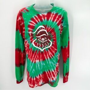 3/$15 Santa Tee Size S Red Green Tie Dye GILDAN Long Sleeve Christmas Tshirt